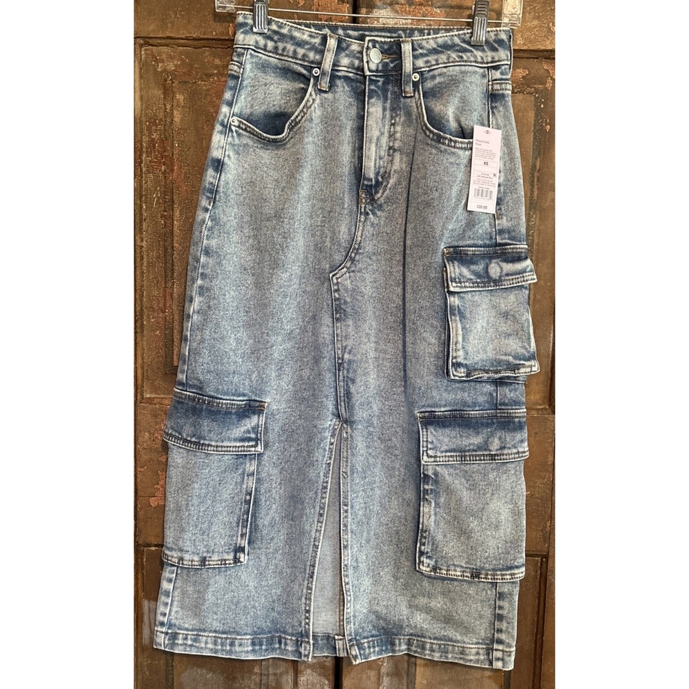 Wild Fable Women's Midi Front Slit Utility Jean Skirt Cargo Pockets XSmall NWT